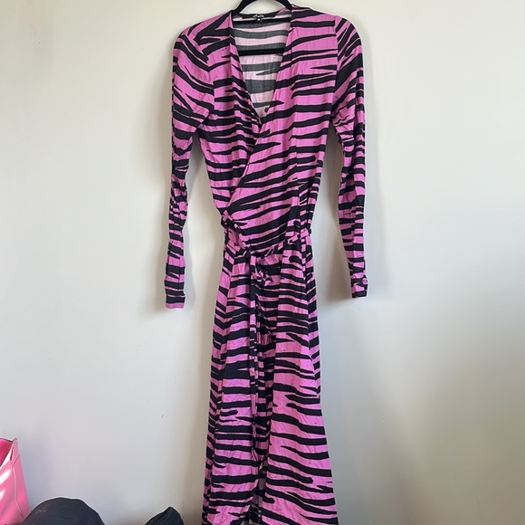 STIEGLITZ Sue pink zebra print maxi wrap dress size 40 (medium/large) - Picture 2 of 5
